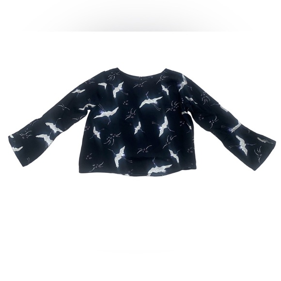 George Black Crane Bird Print Bell Sleeve Blouse Top XL - Picture 1 of 9
